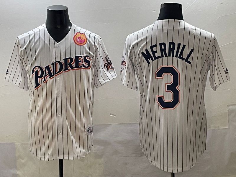 Men 2025 San Diego Padres #3 Merrill White Stripe Throwback Game Nike MLB Jersey style 6->san diego padres->MLB Jersey